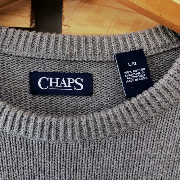 CHAPS NWT grey cotton pullover crewneck sweater, size L - Picture 6 of 8